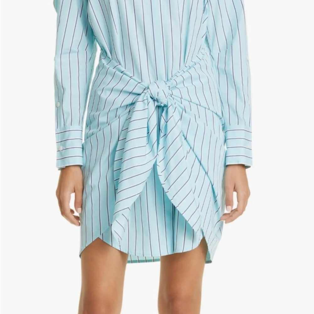 Derek Lam Blue and White Asymmetrical Tie Front Dress